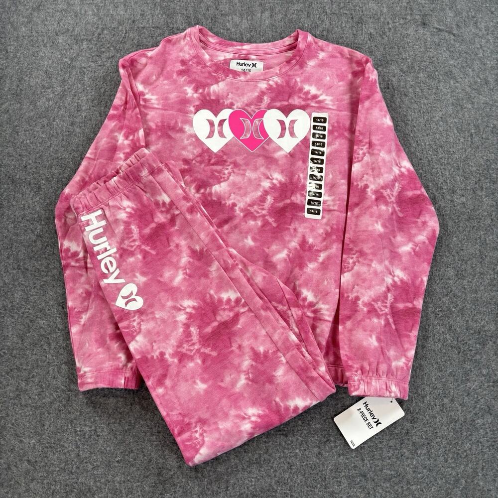 Hurley Pink Tie Dye Heart Sweatshirt & Pants Set Youth Size 14/16